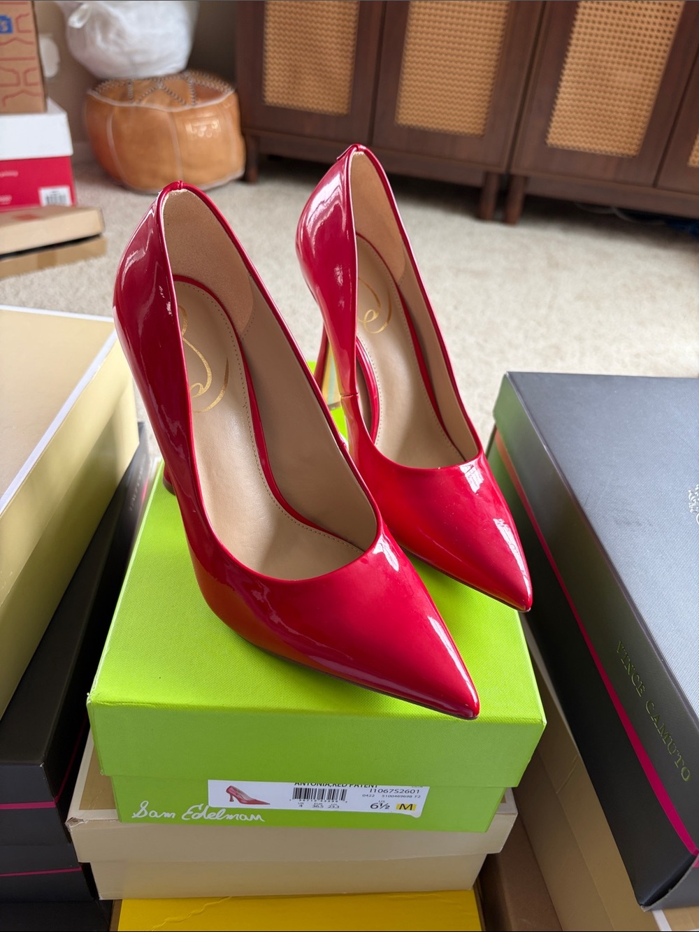 Sam Edelman Glossy Red Pointed-Toe Stiletto Pumps